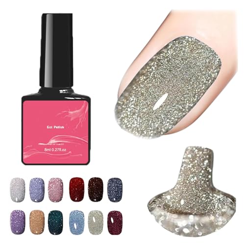 High Density Glitter Nail Gel Polish, 12 Colors Reflective Glitter Gel Nail Polish Set, High Density Glitter Nail Polish, Holographic Glitter Nail Polish Manicure Set, Diy Manicure for Home (8ml,008) von DANC