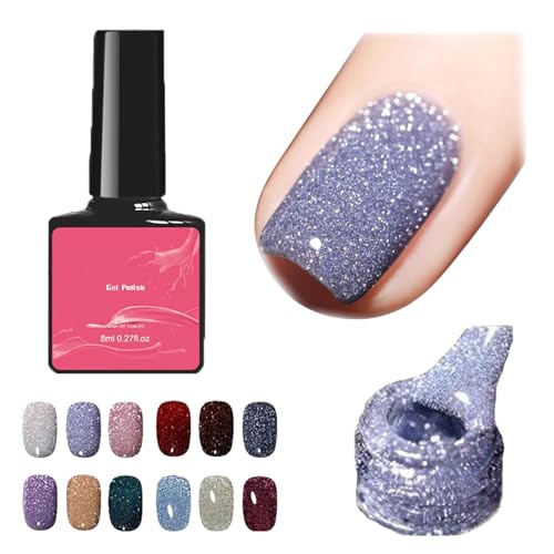 High Density Glitter Nail Gel Polish, 12 Colors Reflective Glitter Gel Nail Polish Set, High Density Glitter Nail Polish, Holographic Glitter Nail Polish Manicure Set, Diy Manicure for Home (8ml,009) von DANC