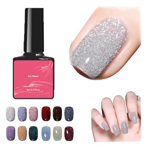 High Density Glitter Nail Gel Polish, 12 Colors Reflective Glitter Gel Nail Polish Set, High Density Glitter Nail Polish, Holographic Glitter Nail Polish Manicure Set, Diy Manicure for Home (8ml,010) von DANC