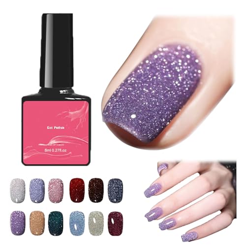 High Density Glitter Nail Gel Polish, 12 Colors Reflective Glitter Gel Nail Polish Set, High Density Glitter Nail Polish, Holographic Glitter Nail Polish Manicure Set, Diy Manicure for Home (8ml,011) von DANC