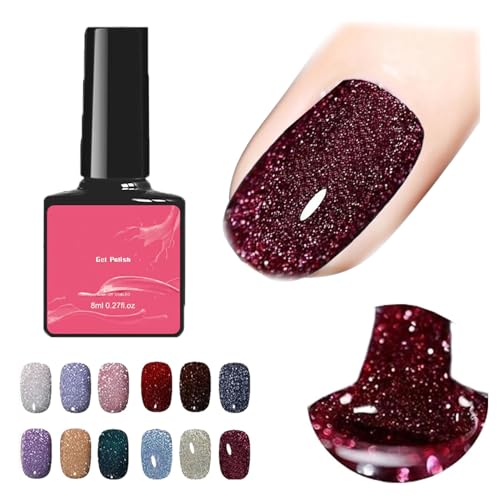 High Density Glitter Nail Gel Polish, 12 Colors Reflective Glitter Gel Nail Polish Set, High Density Glitter Nail Polish, Holographic Glitter Nail Polish Manicure Set, Diy Manicure for Home (8ml,012) von DANC