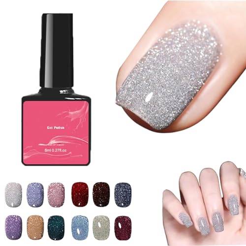 High Density Glitter Nail Gel Polish, 12 Colors Reflective Glitter Gel Nail Polish Set, High Density Glitter Nail Polish, Holographic Glitter Nail Polish Manicure Set, Diy Manicure for Home (8ml,012) von DANC