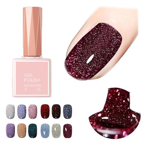 High Density Glitter Nail Gel Polish, 12 Colors Reflective Glitter Gel Nail Polish Set, High Density Glitter Nail Polish, Holographic Glitter Nail Polish Manicure Set, Diy Manicure for Home (18ml,012) von DANC