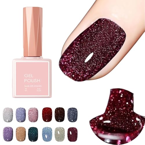 High Density Glitter Nail Gel Polish, 12 Colors Reflective Glitter Gel Nail Polish Set, High Density Glitter Nail Polish, Holographic Glitter Nail Polish Manicure Set, Diy Manicure for Home (18ml,005) von DANC