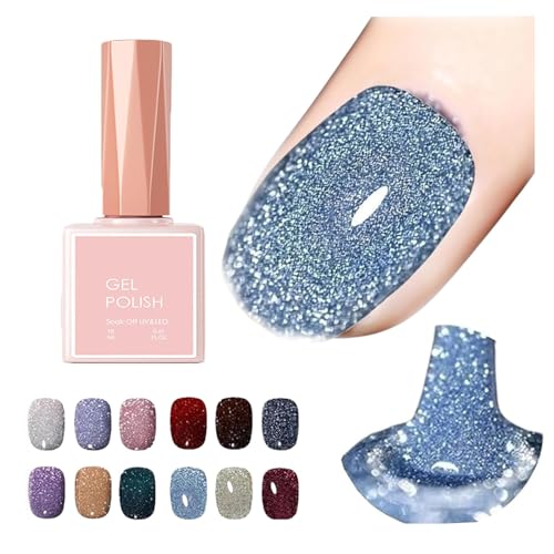 High Density Glitter Nail Gel Polish, 12 Colors Reflective Glitter Gel Nail Polish Set, High Density Glitter Nail Polish, Holographic Glitter Nail Polish Manicure Set, Diy Manicure for Home (18ml,001) von DANC