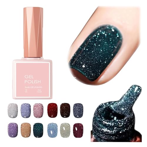 High Density Glitter Nail Gel Polish, 12 Colors Reflective Glitter Gel Nail Polish Set, High Density Glitter Nail Polish, Holographic Glitter Nail Polish Manicure Set, Diy Manicure for Home (18ml,005) von DANC