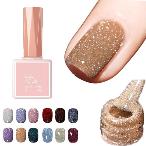 High Density Glitter Nail Gel Polish, 12 Colors Reflective Glitter Gel Nail Polish Set, High Density Glitter Nail Polish, Holographic Glitter Nail Polish Manicure Set, Diy Manicure for Home (18ml,010) von DANC