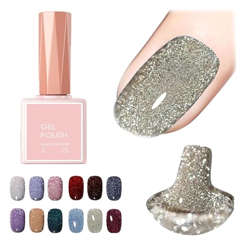 High Density Glitter Nail Gel Polish, 12 Colors Reflective Glitter Gel Nail Polish Set, High Density Glitter Nail Polish, Holographic Glitter Nail Polish Manicure Set, Diy Manicure for Home (18ml,008) von DANC