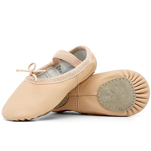 DANCEYOU Ballettschuhe aus Leder Rosa Balettschlappen mit Geteilter Sohle Ballettschläppchen Pink Tanzschuhe für Mädchen Kinder Damen 28 EU von DANCEYOU