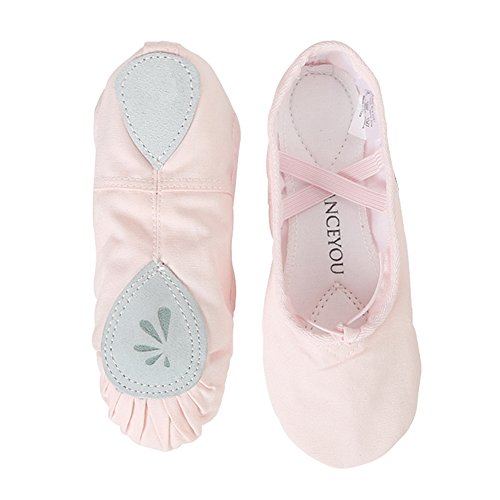 DANCEYOU Ballettschläppchen Gymnastikschuh Ballettschuhe Schläppchen mit Geteilte Sohle aus Canvas Tanzschuhe für Damen und Kinder Pink 210 EU33 von DANCEYOU