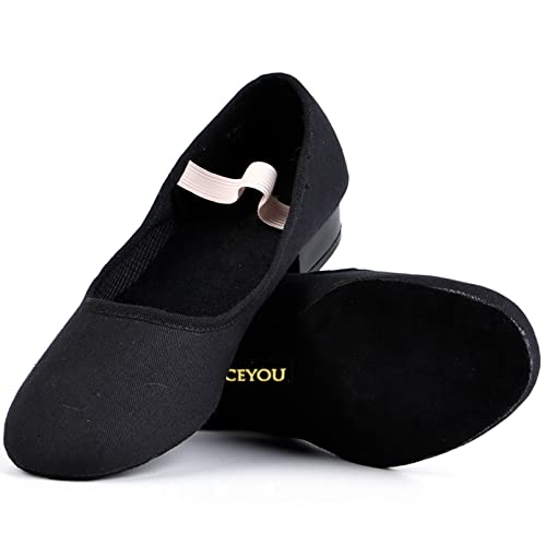 DANCEYOU Tanzschuhe Canvas Charakter Schuhe mit niedrigem Absatz für Mädchen und Frauen Schwarz EU 38 von DANCEYOU