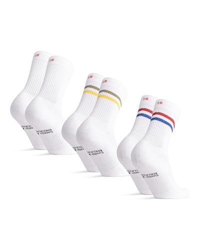 DANISH ENDURANCE Performance Crew Socken, Mehrfarbig Retro (1 x Roter/blauer Streifen, 1 x Weiß, 1 x Grüner/gelber Streifen - 3 Paare, Gr.- EU 35-38 von DANISH ENDURANCE