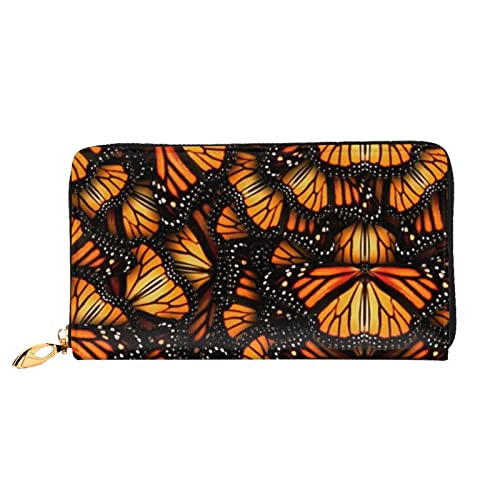 DANLIM Damen Leder Geldbörse Handheld Tasche Kartentasche Reißverschluss Geldbörse Deutscher Schäferhund Welpe, Monarch-Schmetterlinge in Orange, Einheitsgröße, Classic von DANLIM