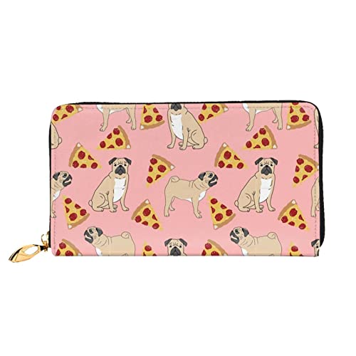 DANLIM Damen Leder Geldbörse Handheld Tasche Kartentasche Reißverschluss Geldbörse Universum Milchstraße Galaxy, Mops Pizza Pink, Einheitsgröße, Classic von DANLIM