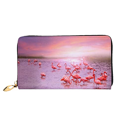 DANLIM Damen Leder Geldbörse Handtasche Kartentasche Reißverschluss Geldbörse Pink Flamingos, Pink Flamingos, Einheitsgröße von DANLIM