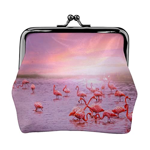 Danlim Damen Leder Münzbörse Vintage Kleine Geldbörse Bargeld Tasche mit Kiss Lock Pink Flamingos, Schwarz, Einheitsgröße, Neutral von DANLIM