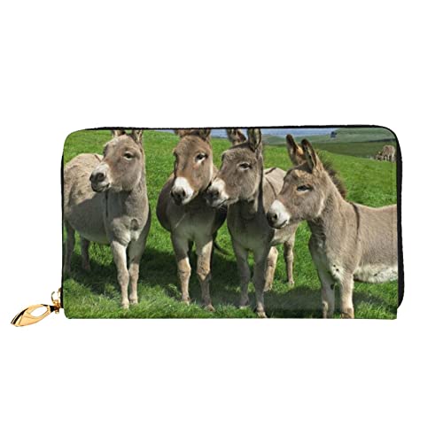 Donkey On Green Meadow Damen Leder Geldbörse Große Kapazität Kreditkartenetui Handy Handgelenkschlaufe Geldbörse, Schwarz, Einheitsgröße, Schwarz, Einheitsgröße, Schwarz , Einheitsgröße von DANLIM