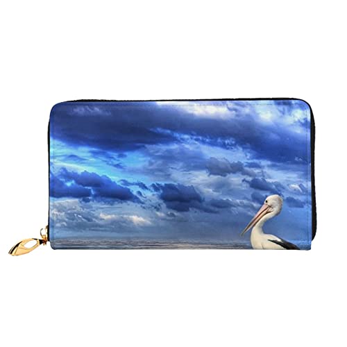 Pelican Birds Blue Sea Sky Damen Leder Geldbörse Handheld Bag Kartentasche Reißverschluss Geldbörse, Schwarz, Einheitsgröße von DANLIM