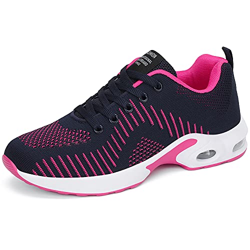 DANNTO Damen Laufschuhe Air Atmungsaktiv Turnschuhe Schnürer Leichte Stoßfest Mode Sportschuhe Outdoor Athletisch Sneaker für Gym Walking Jogging Laufen Basketball Frühling Sommer(Blau-Rose,36) von DANNTO