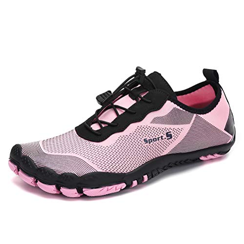 DANNTO Herren Aquaschuhe Wasserschuhe Badeschuhe Kinder Yoga Badeschuhe Strandschuhe Schnell Trocknend Surfschuhe Schwimmschuhe mit rutschfeste Sohlen Neoprenschuhe Barfuß Schuhe für Damen(Pink-K,36 von DANNTO