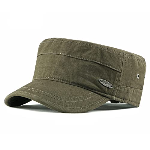 DAPERCI Baseballmütze Vintage Frühling Sommer Flat Top Baseballmützen Outdoor Military Hat Männer Frauen Washed Army Cap Solid Black Modische Hüte (Color : Army Green, Size : One Size) von DAPERCI