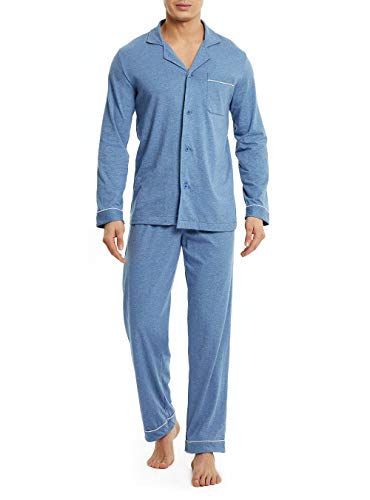 DAVID ARCHY Herren Schlafanzug zweiteilig, Herren Pyjama Set,Langärmliges Hemd mit V-Ausschnitt und Knopfleiste, Freizeit-Hose von DAVID ARCHY
