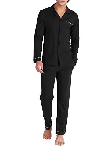 DAVID ARCHY Herren Schlafanzug zweiteilig, Herren Pyjama Set,Langärmliges Hemd mit V-Ausschnitt und Knopfleiste, Freizeit-Hose von DAVID ARCHY