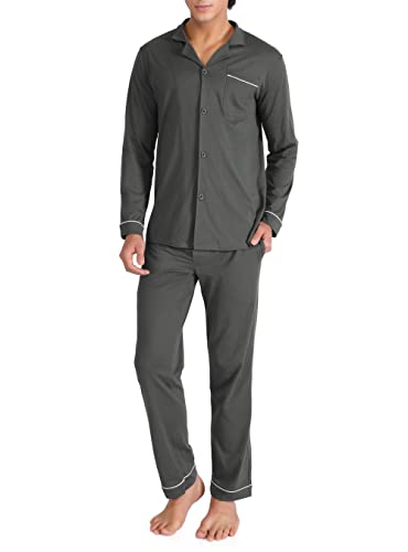 DAVID ARCHY Herren Schlafanzug zweiteilig, Herren Pyjama Set,Langärmliges Hemd mit V-Ausschnitt und Knopfleiste, Freizeit-Hose von DAVID ARCHY