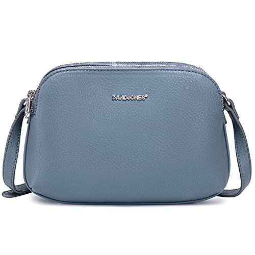 DAVIDJONES Umhängetasche mit 3 Reißverschlüssen, Kunstleder, Schulter-Handtasche für Damen, kleine funktionelle Reise-Geldbörse, navy, Medium von David Jones