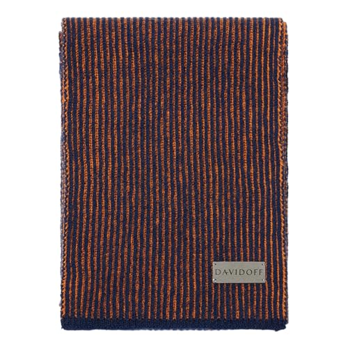 DAVIDOFF ESSENTIALS Herren Schal Marineblau/Orange – sportlicher Schal aus 100% Wolle – wärmender Wollschal in gerippter Optik mit Lederschildchen DAVIDOFF ESSENTIALS Herren Schal Marineblau/Orange – sportlicher Schal aus 100% Wolle – wärmender Wollschal in gerippter Optik mit Lederschildchen von DAVIDOFF