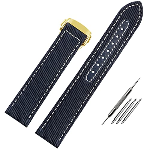 DAVNO Uhrenarmband für Omega Seamaster 300 AT150, Stoff, Leder, Nylon, Aqua Terra 150, 19 mm, 20 mm, Blau / Schwarz, 19 mm, Achat von DAVNO