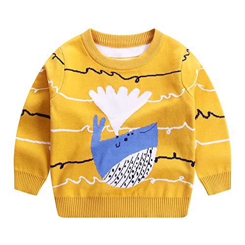 DAWILS Jungen Pullover Herbst Winter Baumwolle Langarm Gelb Wal Stricken Sweater für Kinder Strickpullover 122 von DAWILS