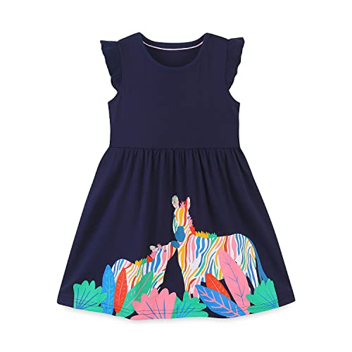 Mädchen Kleider Festlich Zebra Navy Sommer Ärmellos Weste T-Shirt Kleid Schule Blusenkleid Partykleid Baumwolle Geburtstag Kleider 1-2 Jahre von DAWILS