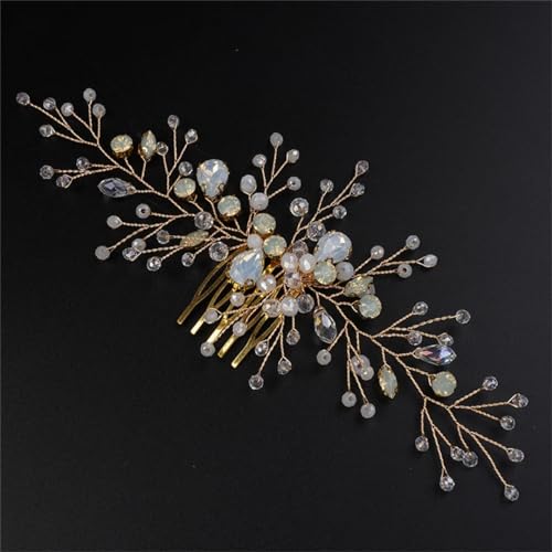 Braut-Haarkamm, Kristall, Braut-Kopfschmuck, Strass, Kamm, Tiara, Hochzeit, Haarschmuck, Gold von DBFBDTU