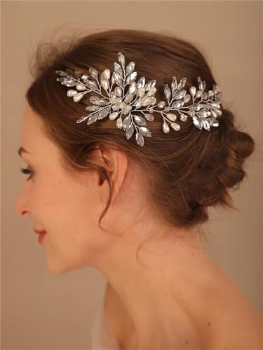 Brautschmuck, Perlenkamm, Kristall, Strass, Stirnband, Hochzeit, Haarschmuck, Kopfschmuck, Party, Abschlussball, Gold von DBFBDTU