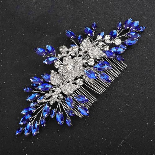 Brautschmuck, Rhineton-Kopf, Kamm für Damen, handgefertigt, Hochzeit, Kopfschmuck, Brautparty, Haarschmuck, Blau von DBFBDTU