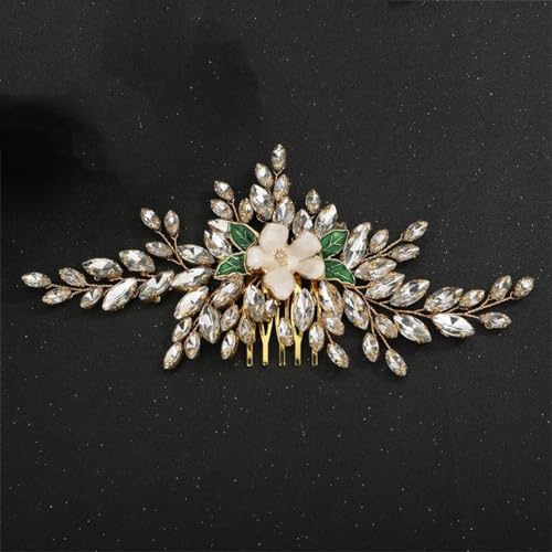 Brautschmuck, Strass, Hochzeitshaarkämme, Blumenmuster, handgefertigt, Kopfschmuck, Accessoires, Party, Gold von DBFBDTU