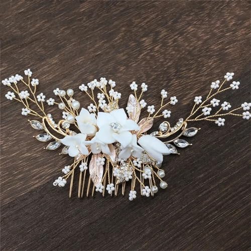 Haarkamm, Haarspange, Haarnadel für Damen, Strass, Blume, Haarkamm, Brautschmuck, Hochzeit, Haarschmuck, Schmuck, Gold von DBFBDTU