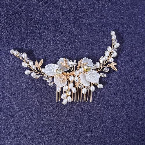 Haarkamm Blume Stirnband Tiara für Frauen Party Abschlussball Braut Hochzeit Haarschmuck Kamm Clip Geschenk Gold von DBFBDTU