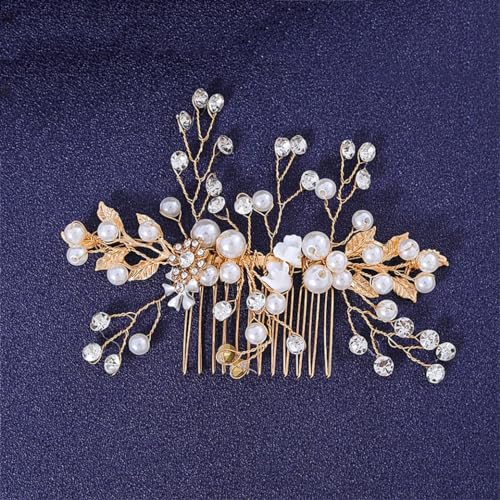 Haarkamm mit Clip-Anstecknadel, Strass-Stirnband für Damen, Party, Braut, Hochzeit, Haarschmuck, Schmuck, Gold von DBFBDTU