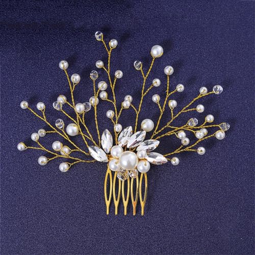 Haarkamm mit Strasssteinen, für Damen, Abschlussball, Haarkamm, Clip, Brautschmuck, Hochzeit, Haarschmuck, Schmuck, Gold von DBFBDTU