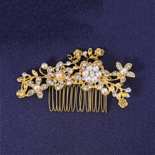 Haarkamm mit Strasssteinen, für Damen, Party, Abschlussball, Braut, Hochzeit, Haarschmuck, Schmuck, Gold von DBFBDTU