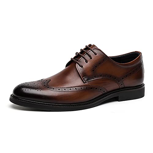 DDTNW Anzugschuhe Business Herren, Lederschuhe Lackleder Hochzeit Derby Schnür-Oxford-Smoking-Schuhe Herren Leder,braun,42 von DDTNW