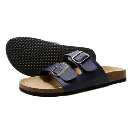 DDXYYDS Unisex-Sandalen für Damen und Herren, Kork-Fußbett-Slides mit verstellbaren Schnallenriemen, bequeme Strand-Sandalen mit Fußgewölbeunterstützung, Blau, 10 Women/9 Men von DDXYYDS