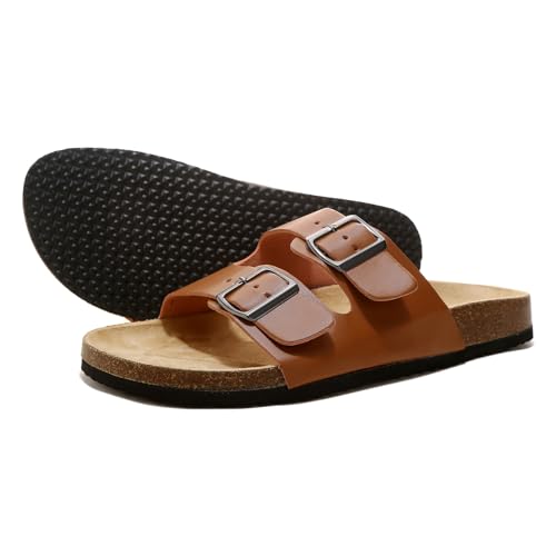 DDXYYDS Unisex-Sandalen für Damen und Herren, Kork-Fußbett-Slides mit verstellbaren Schnallenriemen, bequeme Strand-Sandalen mit Fußgewölbeunterstützung, Braun, 10 Women/9 Men von DDXYYDS