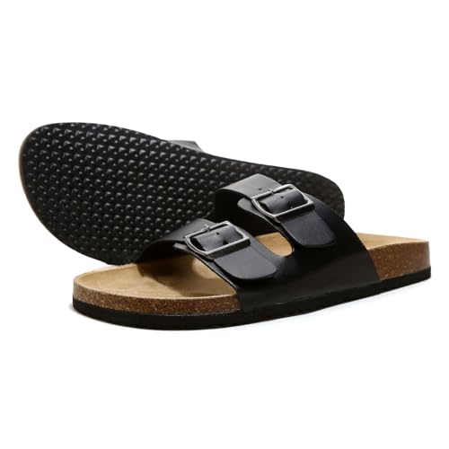 DDXYYDS Unisex-Sandalen für Damen und Herren, Kork-Fußbett-Slides mit verstellbaren Schnallenriemen, bequeme Strand-Sandalen mit Fußgewölbeunterstützung, Schwarz, 10 Women/9 Men von DDXYYDS