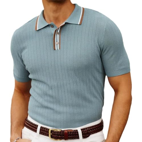 DDYYZZ Poloshirt Herren Kurzarm Gestrickte Polohemd Casual Summer Golf Shirts für Männer Retro Sportlich Strick-Polo 2024 (13,M,M) von DDYYZZ