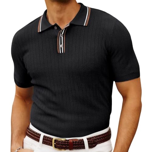 DDYYZZ Poloshirt Herren Kurzarm Gestrickte Polohemd Casual Summer Golf Shirts für Männer Retro Sportlich Strick-Polo 2024 (15,L,L) von DDYYZZ