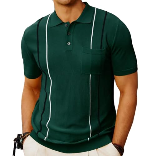 Poloshirt Herren Kurzarm Gestrickte Polohemd Casual Summer Golf Shirts für Männer Retro Sportlich Strick-Polo 2024 (5,XL,XL) von DDYYZZ