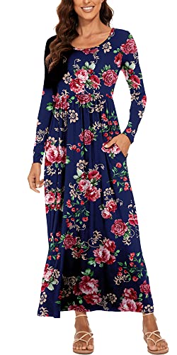 DEARCASE Damen Maxi Kleid Sommer Mutterschaft Casual Langarm Floral Lose Lange Kleider Plus Größe Damen Kleid mit Tasche DEARCASE Damen Maxi Kleid Sommer Mutterschaft Casual Langarm Floral Lose Lange Kleider Plus Größe Damen Kleid mit Tasche von DEARCASE